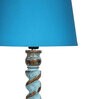Blue Shade Table Lamp With Wooden Base