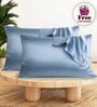 Blue Silk 2 Pillow Covers With 3 Scrunchies