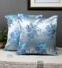 Blue Silk Floral 16x16 inches Cushion Covers (Pack of 2)