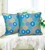 Blue Silk blend Honeycomb Brocade 16x16 inches Cushion Covers (Set of 2)