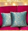Blue Silk blend Zari Woven Brocade 16x16 inches Cushion Covers (Set of 2)