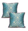 Blue Silk blend Zari Woven Brocade 16x16 inches Cushion Covers (Set of 2)