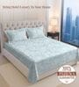 Blue Simply Floral Printed 400 TC Cotton Super King Sized Bedsheet with 2 Pillow Covers