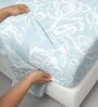 Blue Simply Floral Printed 400 TC Cotton Super King Sized Bedsheet with 2 Pillow Covers