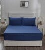 Blue Solid 144 TC 100% Cotton  Double Bedsheet with 2 Pillow Covers