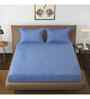 Blue Solid 144 TC Cotton King Fitted Bedsheet Bedsheet 2 Pillow Shades Collection