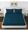Blue Solid 144 TC Cotton King Fitted Bedsheet Bedsheet 2 Pillow Shades Collection