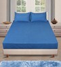 Blue Solid 150 TC Glace Cotton Queen Sized Double Bedsheet with 2 Pillow Covers