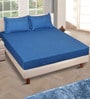 Blue Solid 150 TC Glace Cotton Queen Sized Double Bedsheet with 2 Pillow Covers