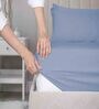 Blue Solid 200 TC 100% Cotton King Sized Fitted Bed Sheets with 2 Pillow Covers