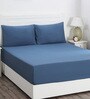 Blue Solid 200 TC Cotton King Sized Bed Sheets with 2 Pillow Covers