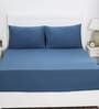 Blue Solid 200 TC Cotton King Sized Bed Sheets with 2 Pillow Covers