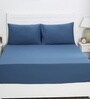 Blue Solid 200 TC Cotton King Sized Bed Sheets with 2 Pillow Covers