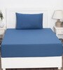 Blue Solid 200 TC Cotton Single Bedsheet With 1 Pillow Cover