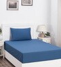 Blue Solid 200 TC Cotton Single Bedsheet With 1 Pillow Cover