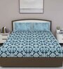 Blue Abstract 210 TC Cotton Queen Sized Bed Sheets with 2 Pillow Covers