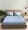 Blue Solid 210 TC Satin Single Bed Sized Bed Sheets With 1 Pillow Cover