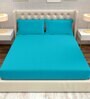 Blue Solid 220 TC Cotton King Bedsheet with 2 Pillow Covers