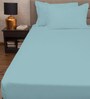 Blue Solid 300 TC 100% Cotton Queen Sized Bed Sheets with 2 Pillow Covers