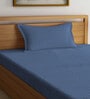 Blue Solid 300 TC Cotton Single Bedsheet with 1 Pillow Cover