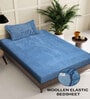 Blue Solid 300 TC Woollen Fitted Single Bedsheet with Pillow Cover