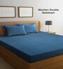 Blue Solid 300 TC Woollen Flat Double Bedsheet with 2 Pillow Covers