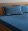 Blue Solid 300 TC Woollen Flat Double Bedsheet with 2 Pillow Covers
