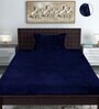 Blue Solid 300 TC Yarn Single Fitted Bedsheet With 1 Pillow Cover