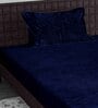 Blue Solid 300 TC Yarn Single Fitted Bedsheet With 1 Pillow Cover