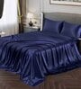 Blue Solid 400 TC Satin King Fitted Bedsheet with 2 Satin Pillow covers