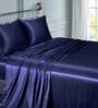 Blue Solid 400 TC Satin King Fitted Bedsheet with 2 Satin Pillow covers