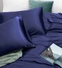 Blue Solid 400 TC Satin King Fitted Bedsheet with 2 Satin Pillow covers