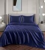 Blue Solid 400 TC Satin King Fitted Bedsheet with 2 Satin Pillow covers