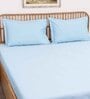 Blue Solid 600 TC Cotton 1 Double Bedcover with 2 Pillow cover