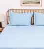 Blue Solid 600 TC Cotton 1 Double Bedcover with 2 Pillow cover