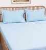 Blue Solid 600 TC Cotton 1 Double Bedcover with 2 Pillow cover