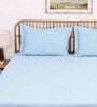 Blue Solid 600 TC Cotton 1 Double Bedcover with 2 Pillow cover