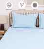 Blue Solid 600 TC Cotton 1 Double Bedcover with 2 Pillow cover