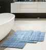 Blue Solid Cotton 28x47 Inches Anti Skid Bath Mat