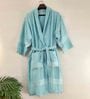 Blue Solid Cotton Unisex Bath Robe (S)
