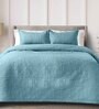 Blue Solid GSM 300 Pure Cotton King Size Bedcover With 2 Pillow Covers