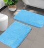 Blue Solid Microfibre 20x14 Inches AntiSkid Bath Mats (Set of 2)