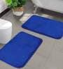 Blue Solid Microfibre 24x16 Inches AntiSkid Bath Mat (Set of 2)