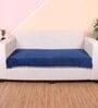 Blue Solid Velvet 1 Seater Quilted Sofa Cover (Protector) with Pompom