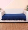 Blue Solid Velvet 2 Seater Quilted Sofa Cover (Protector) with Frill