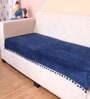 Blue Solid Velvet 2 Seater Quilted Sofa Cover (Protector) with Pompom