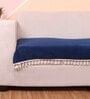 Blue Solid Velvet 2 Seater Quilted Sofa Cover (Protector) with Tassel
