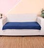 Blue Solid Velvet 2 Seater Quilted Sofa Cover (Protector) with Tassel