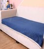 Blue Solid Velvet 2 Seater Quilted Sofa Cover (Protector) with Tassel