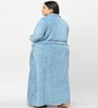 Blue Solid Woolen Women Bath Robe With Belt (3XL)